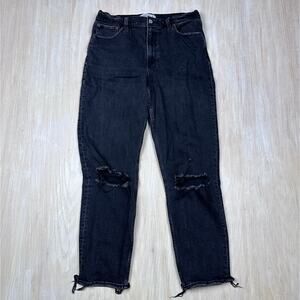 Abercrombie & Fitch Black Dark Wash The Mom High Rise Distressed Denim Jeans 29